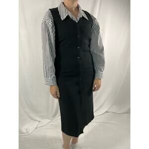 Vintage 90s Talbots Black Button Front Midi Dress